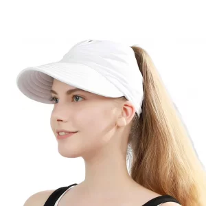 Sun Hat Women Sun Beach Visor Cap UV Protection with Wide Brim for Sports Beach Golf Hiking (White)