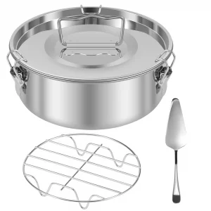 Flan Mold 304 Stainless Steel Flan Pan Mold with Lid and Handle 1.5QT Capacity Flanera Flan Mould Portable Round Cake Baking Flan Mold for Chocolate 
