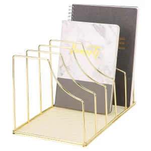 Simmer Stone File Sorter Organizer, 5 Section Magazine Holder Rack, Desktop Wire Book Stand for Mail, Paper, Document, Folder, Record and Desk Access