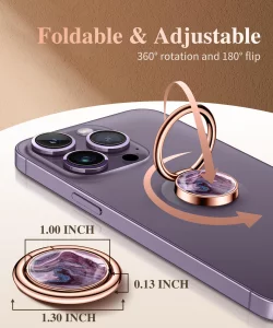 GVIEWIN Marble Cell Phone Ring Holder, Metal Kickstand Grip 360 Rotation Compatible with iPhone 17/16/15/14/Pro Max/Air/Plus Series & Galaxy S25/S24