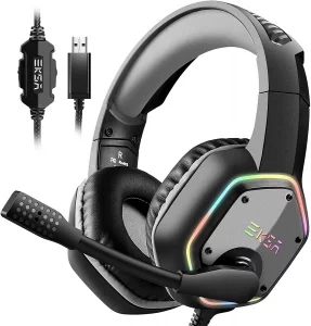 EKSA E1000 USB Gaming Headset for PC, Computer Headphones with Microphone/Mic Noise Cancelling, 7.1 Surround Sound, RGB Light - Wired Headphones for 