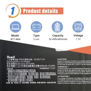 ASODI BTY-M49 Laptop Battery Compatible with MSI Prestige 14 A10SC-009 i7-10710U Series Notebook 11.4V 52.4Wh 4600mAh