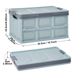 Lidded Storage Bin 2 Pack Plastic Storage Crates, 28L-Blue Stackable Plastic Storage Boxes Container, Collapsible Shelf Basket with Lid Home Office K