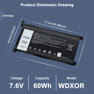 11.4V 42Wh WDX0R Laptop Battery For Dell Inspiron 15 5568 13