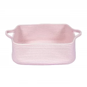 Woven Cotton Rope Storage Basket with Handles for Organizing Shelves Closet Small Cat Dog Pet Toy Baskets Box Bin Decorative Rectangle Baby Nursery b