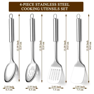 Homquen Kitchen Utensils Set 4pcs, Stainless Steel Cooking Utensils Set, Kitchen Tools Spatulas Set, Cooking Spoons, Home Essentials Kitchen Gadgets 