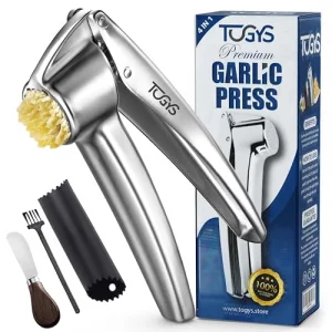 TOGYS Heavy Duty Stainless Steel Garlic Press - Professional Grade Garlic Mincer & Crusher with Ergonomic Soft Grip Handle, Dishwasher Safe, Rust-Pro