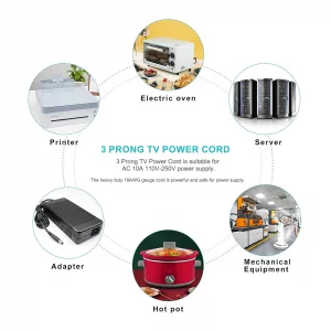 6Ft Universal 3 Prong AC Laptop Power Cord Cable for Computers, TV, Monitors, Dell, IBM, HP, Asus, Sony, Samsung, Toshiba, Lenovo, Acer, Epson Printe