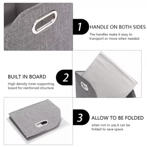 Geyecete Big Dog Toys Storage Bins Canvas Foldable Fabric Trapezoid with Metal Handles pet Baskets,Storage Bin Large Toy Box Organizer-Gray