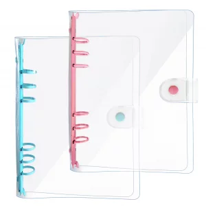 DY.2ten 2 Pack A5 Transparent Ring Binder Folders, Soft Notebook Planner Folder PVC Cover, 6 Ring Binder Refillable (Pink/Blue A5)