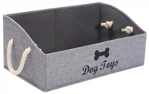 Geyecete Large Dog Toys Storage Bins-Foldable Fabric Trapezoid Organizer Boxes with weave Rope Handle,Collapsible Basket for Shelves(Snow Grey-DOG)