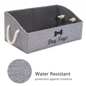 Geyecete Large Dog Toys Storage Bins-Foldable Fabric Trapezoid Organizer Boxes with weave Rope Handle,Collapsible Basket for Shelves(Snow Grey-DOG)