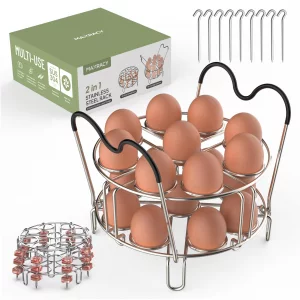 Maxracy Stackable Egg Steamer Rack Trivet 9 holes with Heat Resistant Handles for Instant Pot Accessories Stainless Steel Egg Assit fits 6qt 8qt Pres