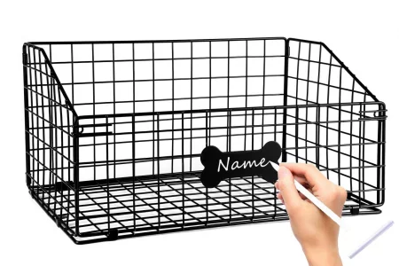 Geyecete Large Dog Toy Organizer - Wire Folding Basket - Personalizable - Black