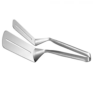 NaYiissi Premium 10 Inch Kitchen Cooking Tong, Double Sided Spatula, Multipurpose Stainless Steel Gripper, Steak Clamps, Food Flipping Spatula Tongs 