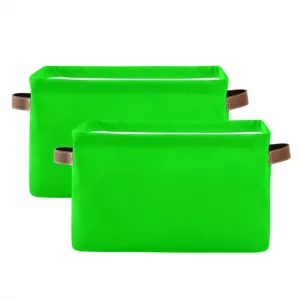 Storage Basket Neon Lime Green Fabric Storage Organizer Box Bin for Shelf Closet Nursery Laundry, Large Collapsible Cube Baskets with Handles 2 Pack