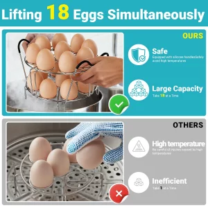 Instant Pot Accessories - Stackable 304 Stainless Steel Egg Steamer Rack Trivet | Holds 18 Eggs | Heat-Resistant Handles | Fits 6qt & 8qt Pressure Co