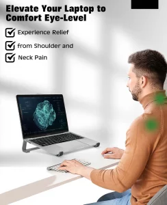 Thibault Aluminum Laptop Stand for Desk - Cooling Ergonomic Design - Fits MacBook Air Pro/DELL/HP/Lenovo/ThinkPad/Alienware - 14/15.6/16 -Easy Assemb