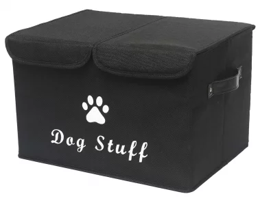 Morezi Large Dog Toy Storage Box with Lid Basket Organizer - Perfect Collapsible Bin for Living Room, Playroom, Closet, Home Organization - Dog - Bla