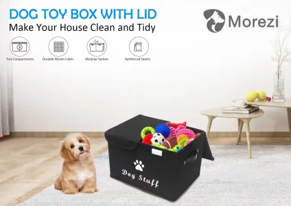 Morezi Large Dog Toy Storage Box with Lid Basket Organizer - Perfect Collapsible Bin for Living Room, Playroom, Closet, Home Organization - Dog - Bla