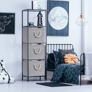 Robuy Cube Storage Bins,Grey Fabric Foldable Storage Bins,Set of 3 Stroage Boxes with Cotton Rope Handles for Organizer Home,Office, Nursery 13x13x13