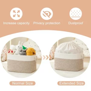 OIAHOMY Storage Basket for Organizing, Blanket Storage With Drawstring, Collapsible Storage Bin With Liner, Basket for Shelves, Blanket Basket Living