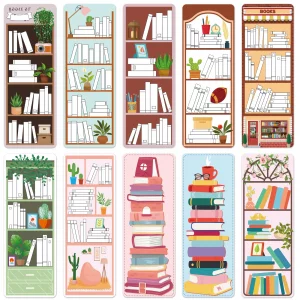 100 Pieces Book Tracker Bookmarks Bookshelf Design Double-Sided Reading Page Markers Bookmarks for Book Lovers Cute Book Marks for Reading Women Stud