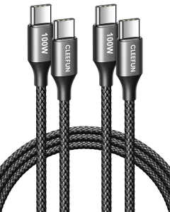 CLEEFUN USB C to USB C Cable 100W, [4ft 2-Pack] Type C Charger Cord Fast Charging USBC to USBC Charger Cable for iPhone 16 15 Pro Max Plus Samsung S2