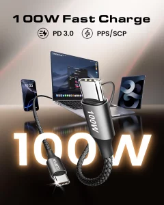 CLEEFUN USB C to USB C Cable 100W, [4ft 2-Pack] Type C Charger Cord Fast Charging USBC to USBC Charger Cable for iPhone 16 15 Pro Max Plus Samsung S2