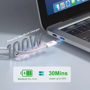 Besgoods USB C to USB C Cable 100W, 6ft Extra Long 5A Woven Fast Charging Cord Type C Data Transfer for MacBook Pro Charger iPad Air5/4 Mini 6/A17 Pr