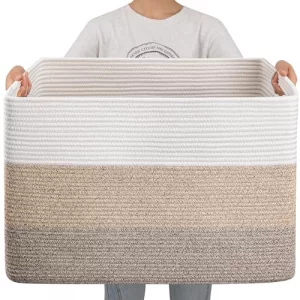 OIAHOMY 108L Super Large Blanket Basket, 25x16x16(108L) Rectangle Woven Baskets for Storage, Cotton Rope Basket For Living Room, Toy Storage with 
