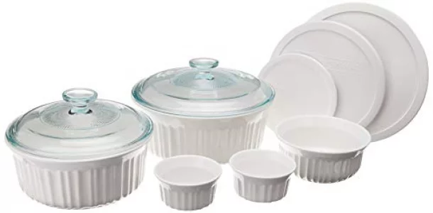 CorningWare French White 10-Pc Ceramic Bakeware Set with Lids Chip and Crack Resistant Stoneware Baking Dish, Microwave, Dishwasher, Oven, Freezer an