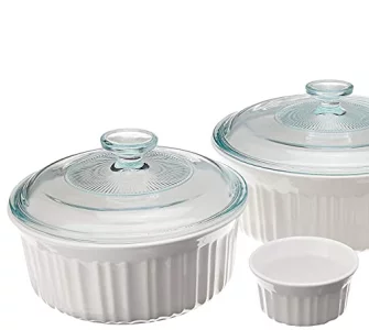 CorningWare French White 10-Pc Ceramic Bakeware Set with Lids Chip and Crack Resistant Stoneware Baking Dish, Microwave, Dishwasher, Oven, Freezer an