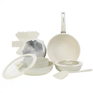 LECOOKING 11 PCS Pots and Pans Set, Cookware set with removable Handles, Dishwasher and oven Safe, Detachable Cooking Set, Induction and Gas Stove ki