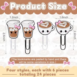 Humyoun 12 Pcs Coffee Cup Shape Paper Clips Funny Cute Paperclips Bookmarks Planner Clips Back to School Teacher Appreciation Gift Supplies for Emplo