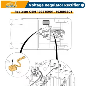 Mixopoly 12V Voltage Regulator Rectifier for Club Car Precedent/Onward/Tempo 4 Cycle Gas Golf Cart, Replaces OEM 102515901, 102803301