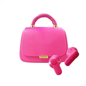 Cute Pink Kids Earbuds Ear Buds Girls Hot Pink Bag Wireless Bluetooth Earbuds for Small Ears Women Kids for School, TWS True Wireless Kids Earbud Ear