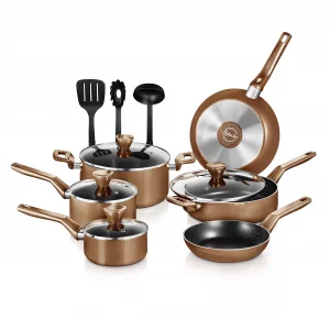 NutriChefKitchen Kitchenware Pots & Pans - Stylish Kitchen Cookware Set, Non-Stick (13-Piece Set), Brown, One Size, (NCCWA13BR.5)