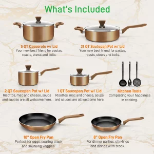 NutriChefKitchen Kitchenware Pots & Pans - Stylish Kitchen Cookware Set, Non-Stick (13-Piece Set), Brown, One Size, (NCCWA13BR.5)