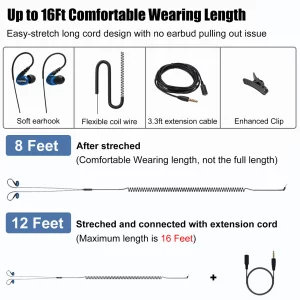 Joymiso 16Ft Extra Long Cord Earbuds Headphones for TV PC Laptop with Mic, Volume Control, Spring Coil Wire & Extension Cable, 3.5mm Wired Over Ear i