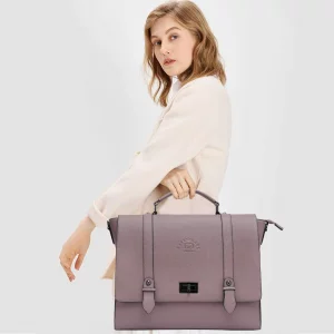 EaseGave Women's 17 Inch Laptop Briefcase, Vintage Purple Saffiano Eco-leather, Multi-Compartment, 3 lb Weight Capacity