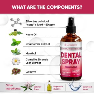 Dental Spray for Pets  Cat & Dog  Silver 50 PPM + Valerian Flavour for Dog Teeth Cleaning  4 Oz