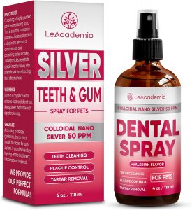 Dental Spray for Pets  Cat & Dog  Silver 50 PPM + Valerian Flavour for Dog Teeth Cleaning  4 Oz