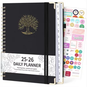 EYROZILL Planner 2025-2026, Daily Planners, Hardcover Planner with Monthly Tabs, Notes Pages, Spiral Bound, Inner Pocket, A4 (8.5