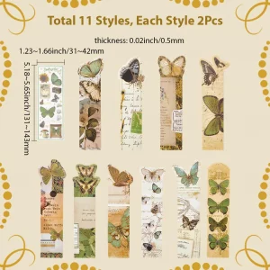 SOFPLATE 11 Styles 22 Sheets Butterfly Book Mark Bulk Nature Bookmark Colorful Rectangle Vintage Rose Flower Exquisite Pattern Aesthetic Bookmarks Pa