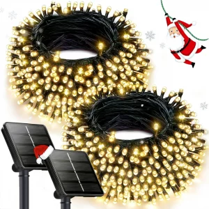 OZS 2PK 240LED Solar Christmas String Lights Outdoor Waterproof | Solar Christmas Tree Lights with 8 Lighting Modes Solar Light Outdoor for Xmas Part