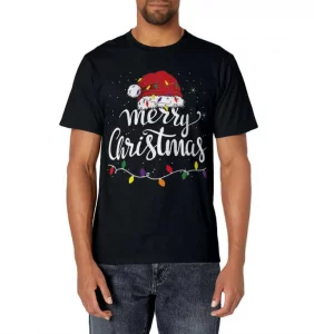 Merry Christmas Lights Red Santa Hat Xmas Family Men Women T-Shirt