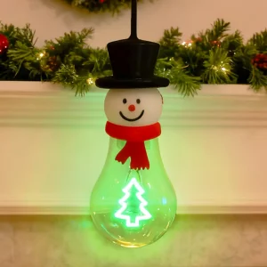 Brightever Snowman Christmas Ornaments for Wall Decorations, USB Rechargeable Plastic LED Light Bulb with Tree Shaped Filament, Decorative Hanging Or