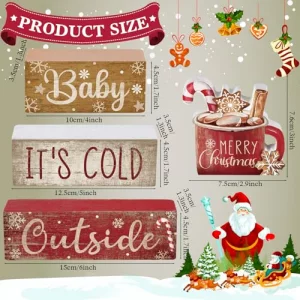 Moucuny 4 Pcs Christmas Table Decor Wooden Hot Cocoa Decoration Christmas Centerpiece Winter Tiered Tray Decor Decorative Red Hot Cocoa Block Signs G