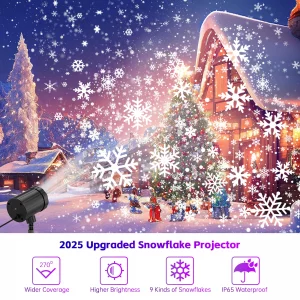 Christmas Projector Lights Outdoor, GUSODOR Dynamic Snowflake Projector IP65 Waterproof Snow Projection Lights for Indoor Outdoor Christmas Decoratio